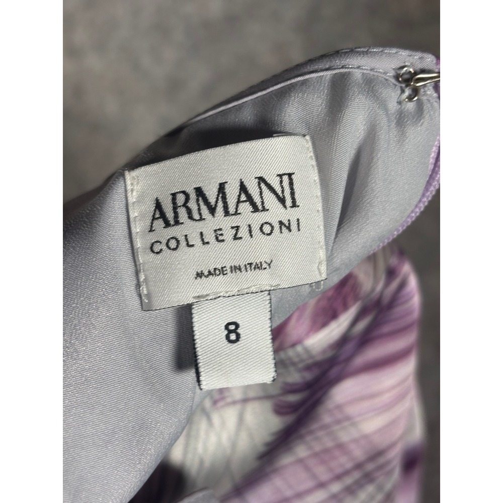 Armani Collezioni Silk Sheath Dress Womens 8 Purple Abstract Knot V-Neck Italy - Picture 7 of 14